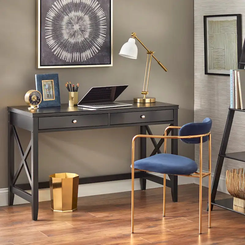 X-Side Writing Desk with 2 Drawers & Metal Hardware �� 47.75�� Wide