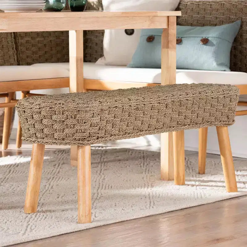 bali & pari Denver Natural Seagrass and Acacia Wood Accent Bench Light Brown/Natural Brown: Handcrafted Entryway Furniture