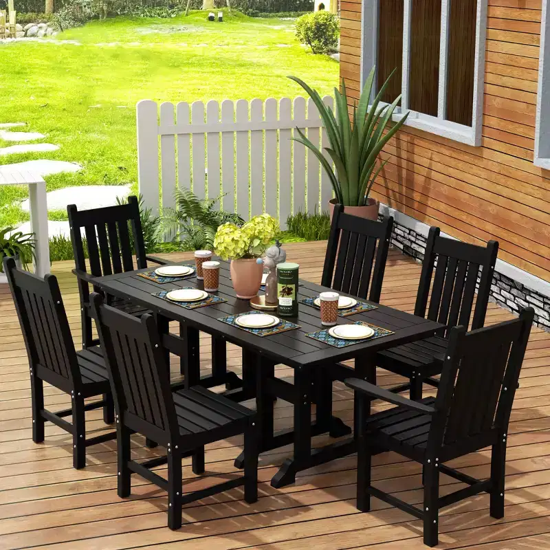 WestinTrends Malibu 7 Piece Outdoor Patio Dining Set Outdoor Dining Table with Dining Chair, Black