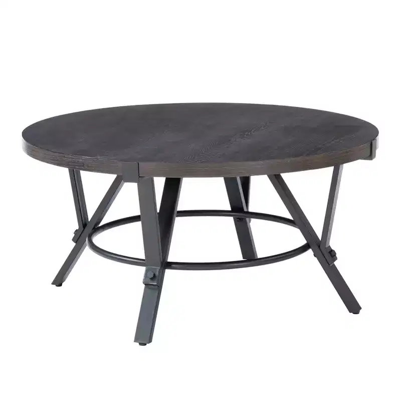 Powell 3pc Galway Wood Top and Charcoal Gray Metal Round Coffee and Side Table Set Charcoal Brown: Rustic Living Room Furniture Set