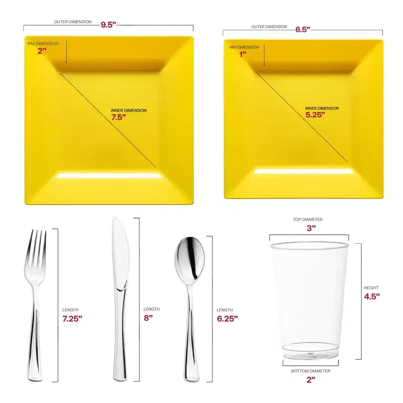 Smarty Had A Party Yellow Square Plastic Wedding Set - 30 Sets