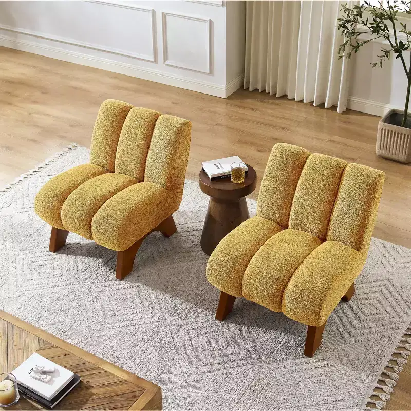 Art Leon Polar Fleece Fabric Upholstered Accent Slipper Chair with Rubber Wood Legs