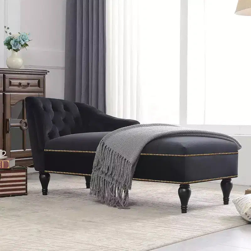 Whisen 58'' Velvet Chaise Lounge Sofa Couch, Right Arm Facing Lounge Chair, Sleeper Lounge Sofa with Nailhead Trim & Solid Legs
