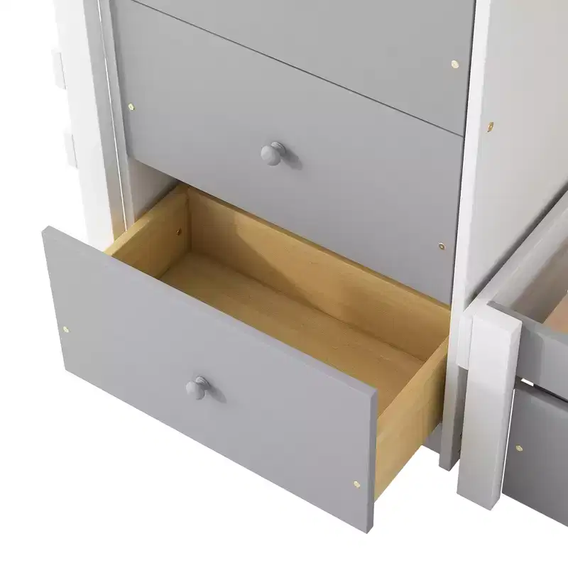 Twin over Twin Wooden Bunk Bed Frame with Drawers and Ladder -ModernLuxe