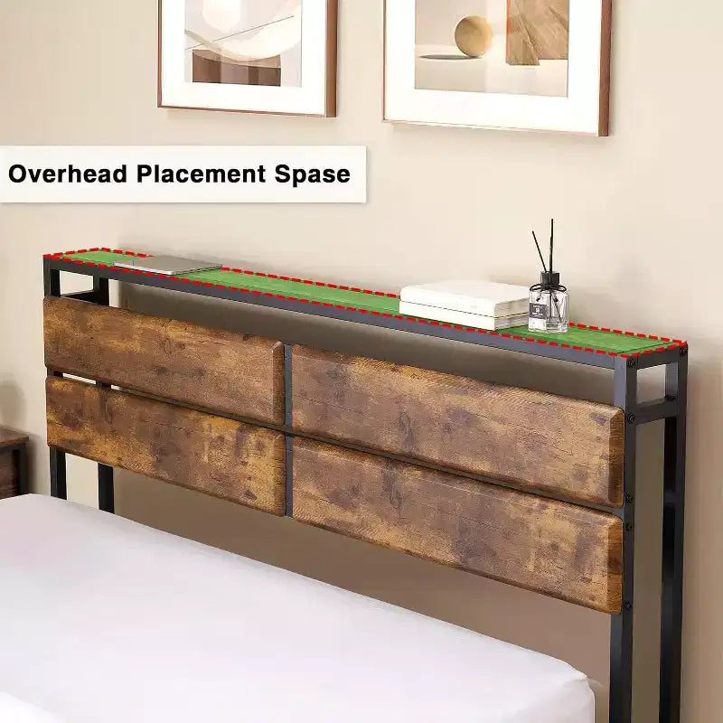 Full Size Metal Platform Bed Frame with Headboard,No Box Spring Required,Industrial Vintage Bedroom Furniture,Mattress Foundation,Heavy Duty Frame