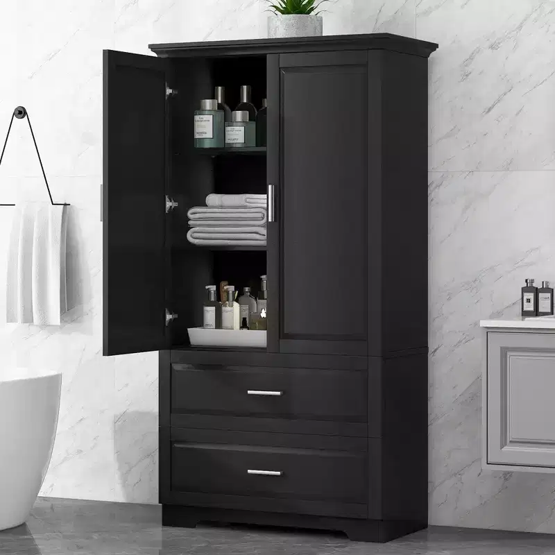CASAINC Tall Bathroom Storage Cabinet with Two Doors and Drawers, Adjustable Shelf, MDF Board