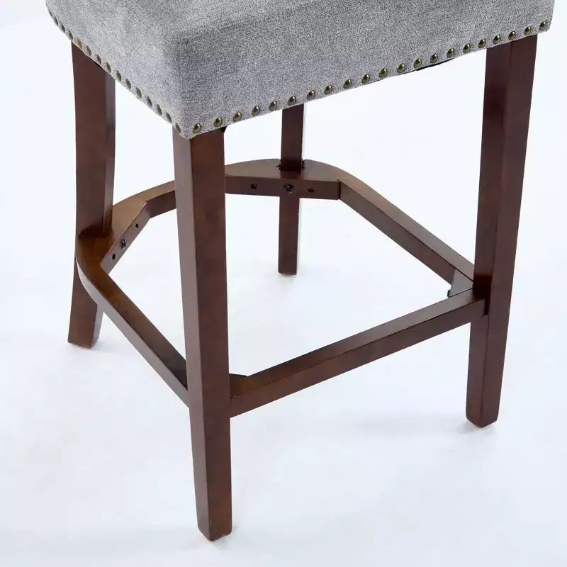 CLIHOME Set of 2 Mid Century Counter Height Bar Stools, Farmhouse Linen Fabric Upholstered Kitchen Accent Chair Curved Backrest
