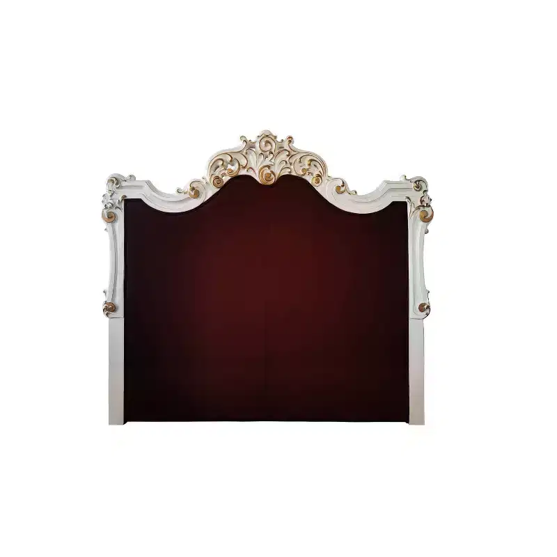 96" Eastern King Bed Vendome Antique Pearl Finish - Acme Furniture: Luxury Upholstered Tufted Headboard, Faux Leather, Glam Style