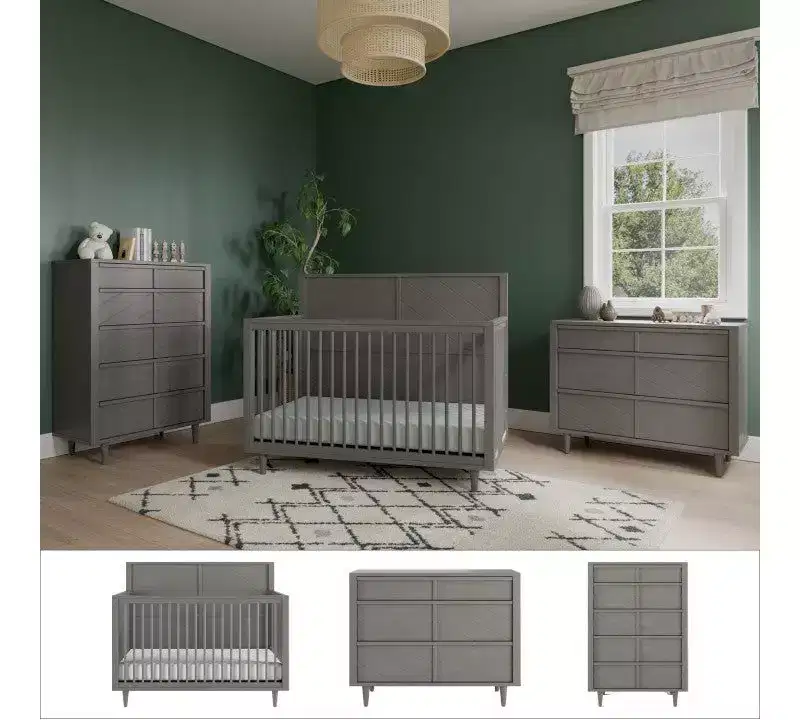 Child Craft Surrey Hill Crib, Dresser and Chest Nursery Set, 3-Piece, Includes 4-in-1 Convertible Crib, Dresser, and Chest