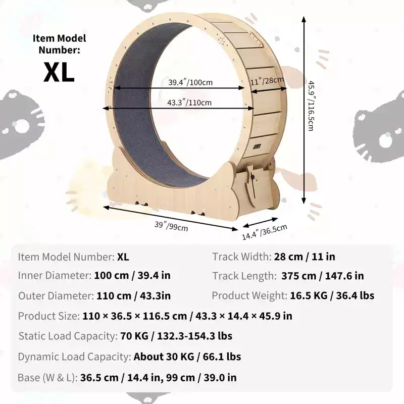 35.4 Inch Cat Exercise Wheel for Indoor Cats, Large Cat Treadmill Wheel with Detachable Carpeted Runway, Versatile Cat Toy Running Wheel Treadmill