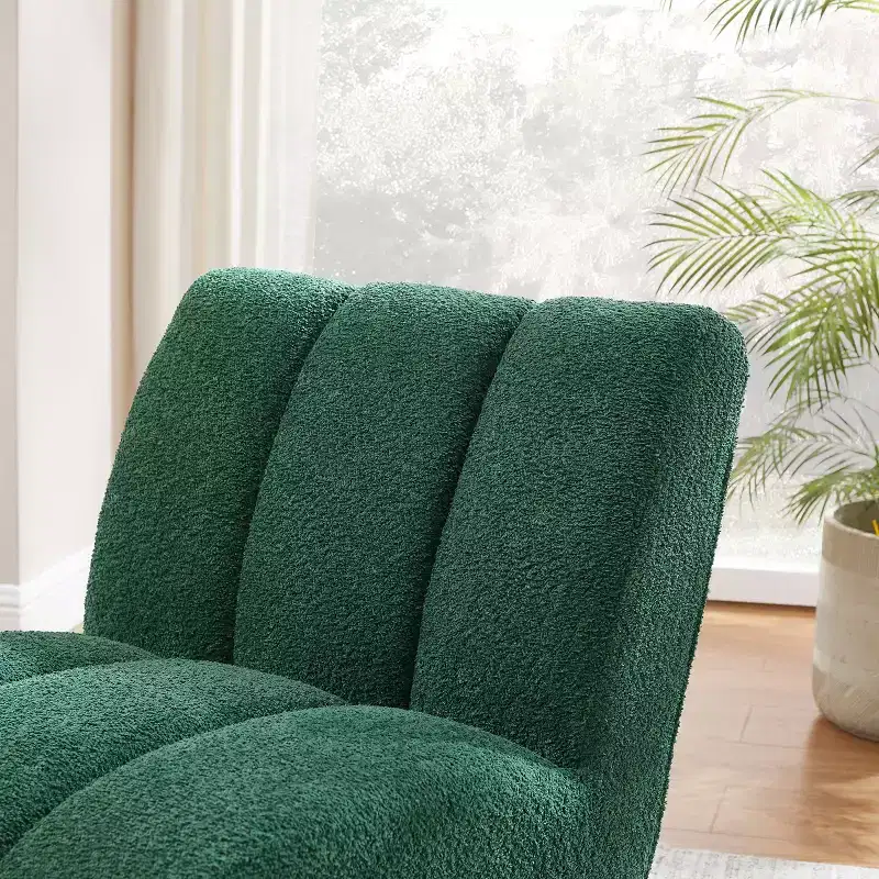 Art Leon Polar Fleece Fabric Upholstered Accent Slipper Chair with Rubber Wood Legs