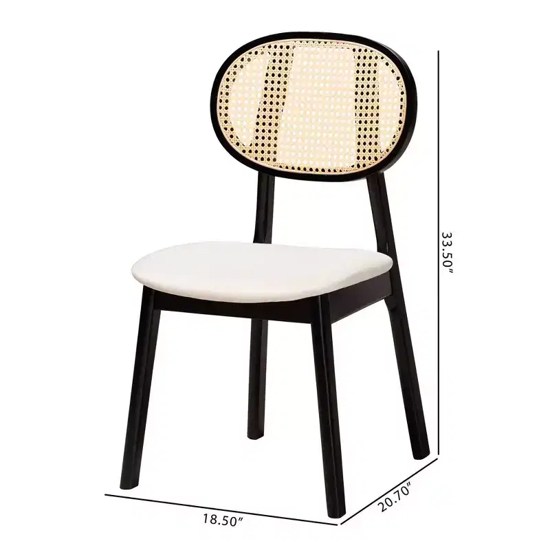 2pc Darrion Fabric and Wood Dining Chairs Cream/Black/Light Brown: Polyester Upholstery, Rubberwood Frame