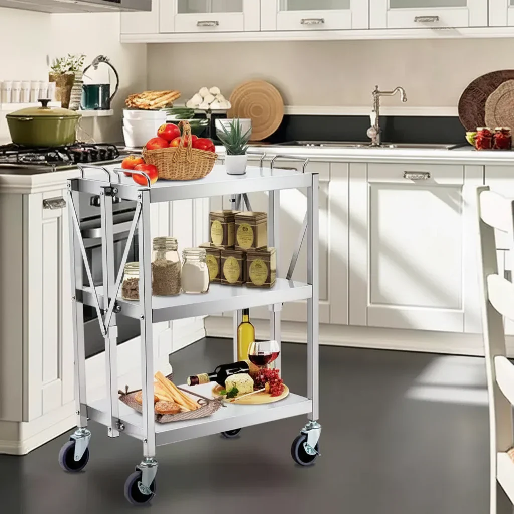3-Tier Foldable Utility Cart with Wheels – 300 lbs Capacity
