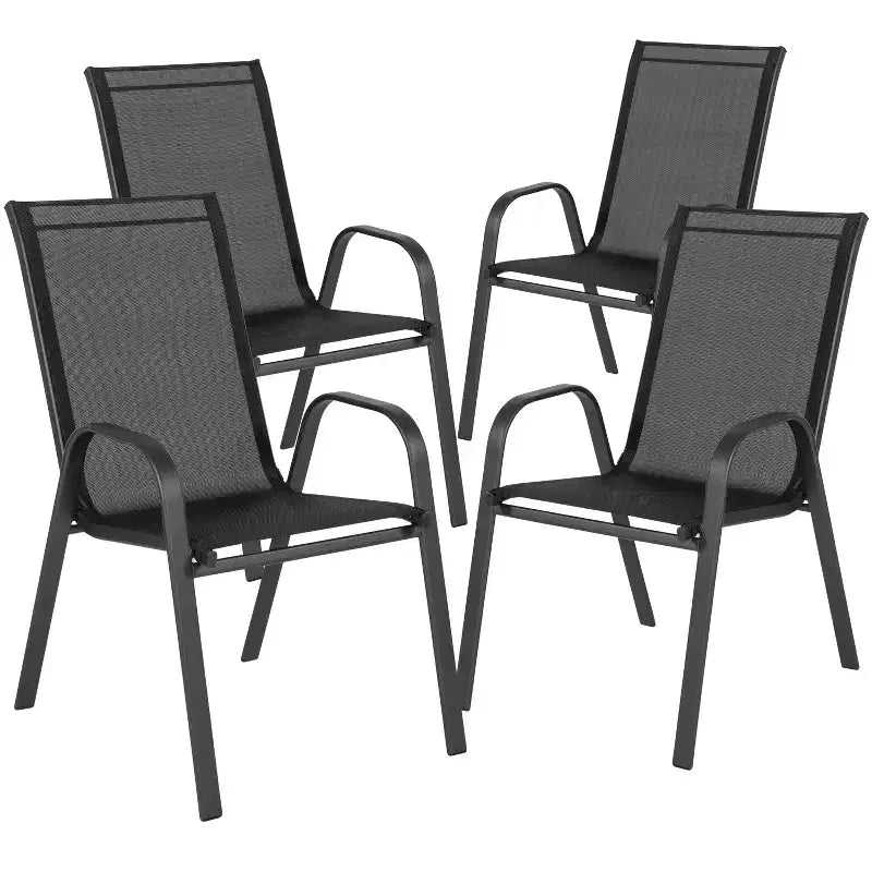 Flash Furniture 4 Pack Brazos Series Outdoor Stack Chair with Flex Comfort Material and Metal Frame