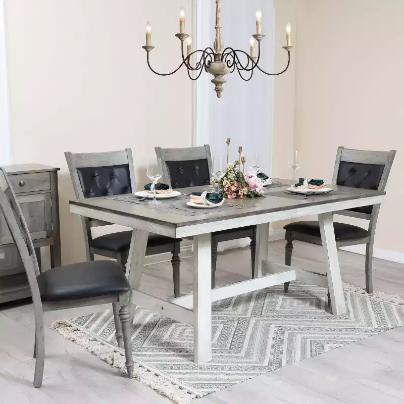 LuxenHome Set of 2 Gray Rubberwood and Upholstered Black Dining Chair