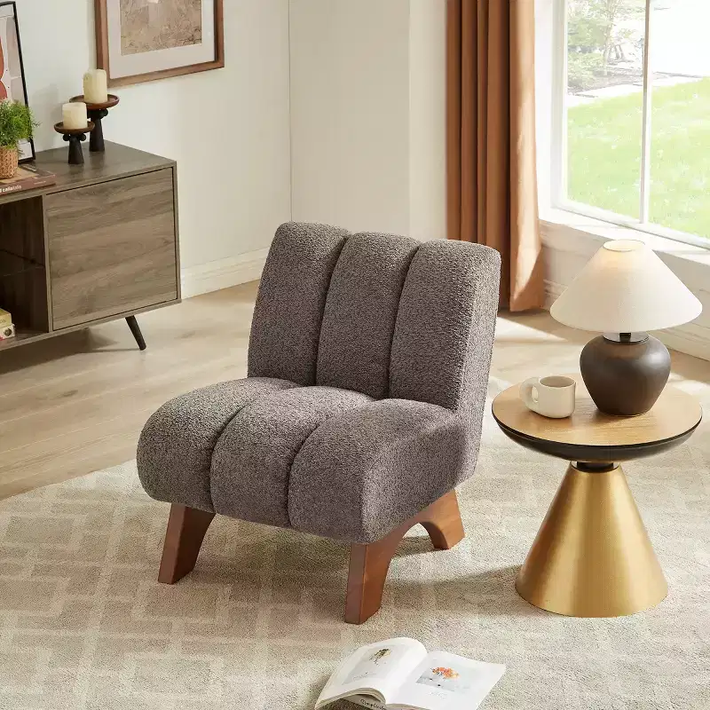 Art Leon Polar Fleece Fabric Upholstered Accent Slipper Chair with Rubber Wood Legs