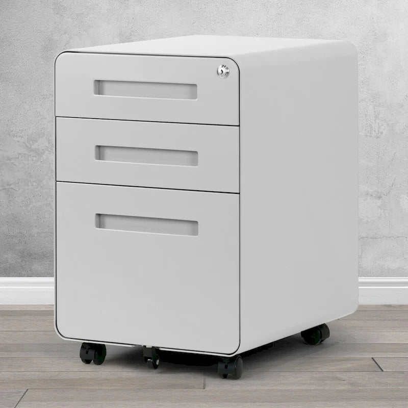 White 3-Drawer File Cabinet with lock and Wheels