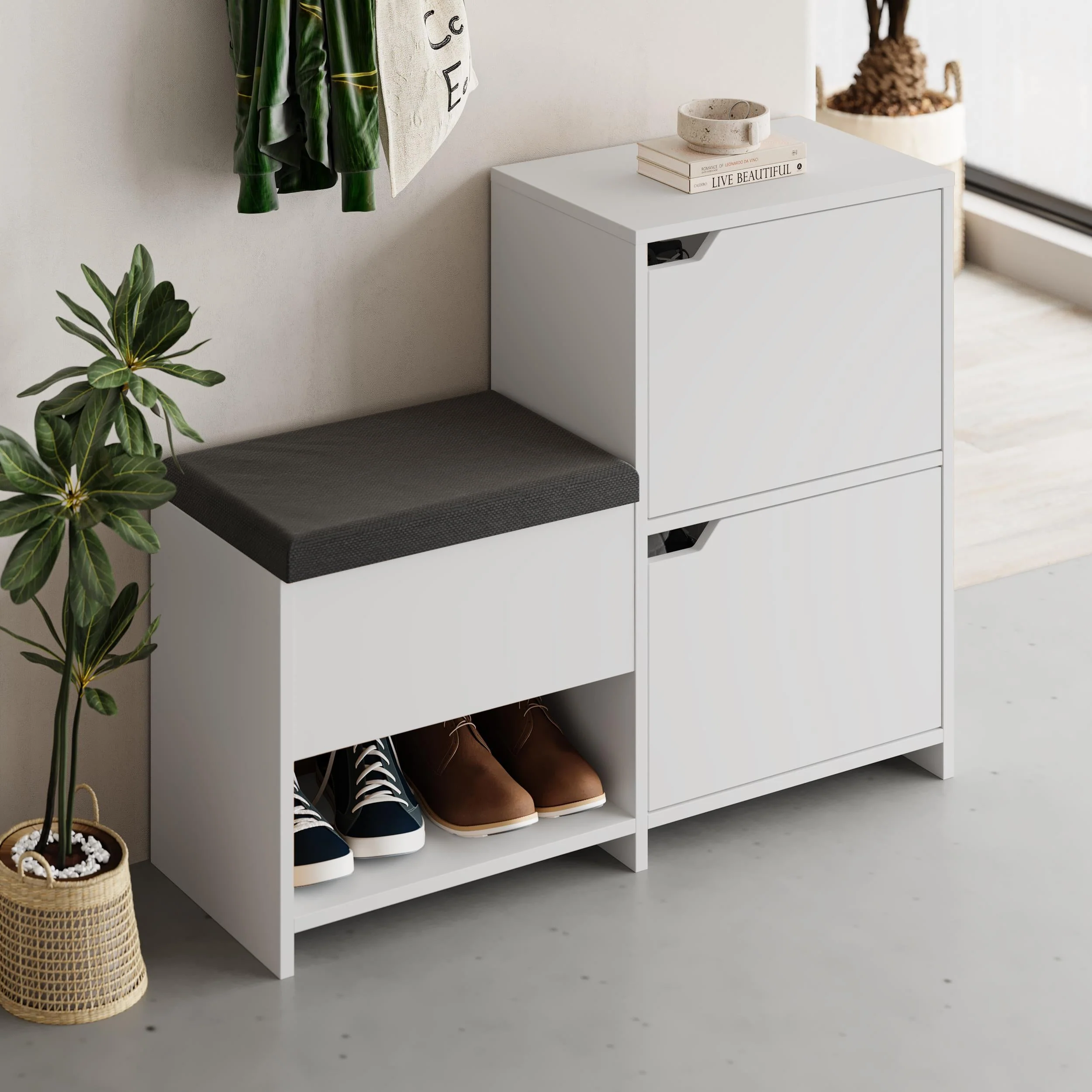 Shoe Bench – 101cm Stair-Shaped Hallway Storage with Seat