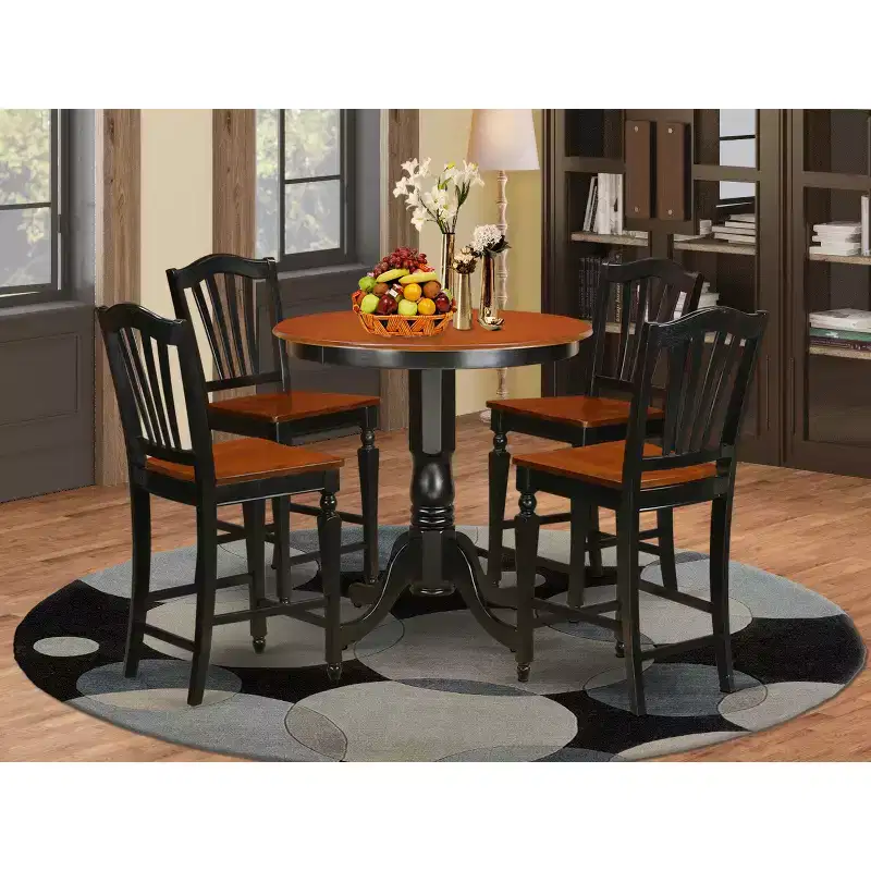 Kitchen Dinette Set - 3 Piece Table & Chair Set - Round Pedestal Table - Dark Mahogany Finish