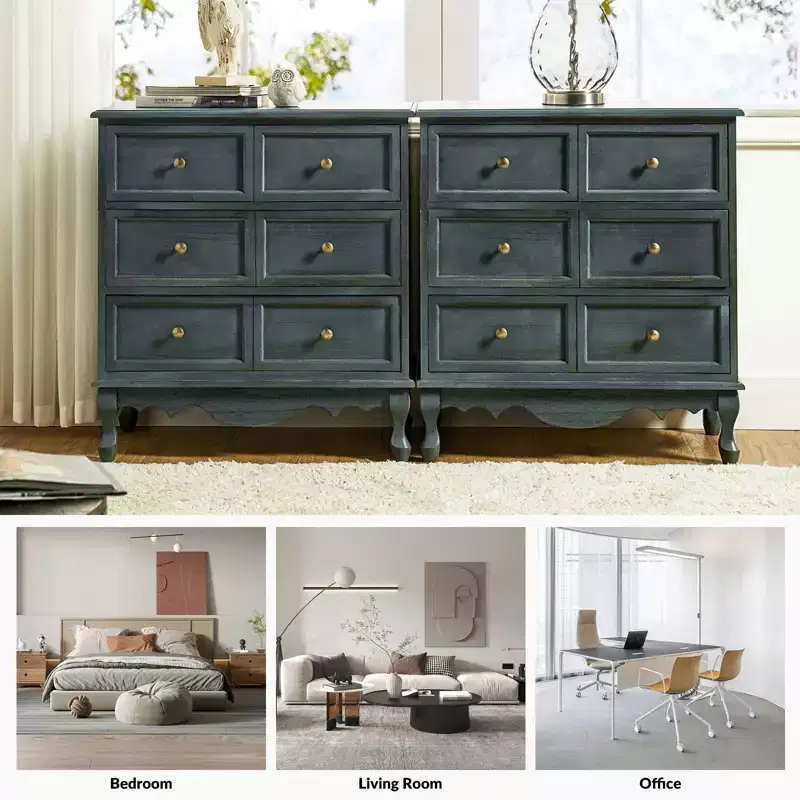 Set of 2 Galatea 32'' Traditional Solid Wood 3 - Drawer Accent Chest with Charging Station | HULALA HOME