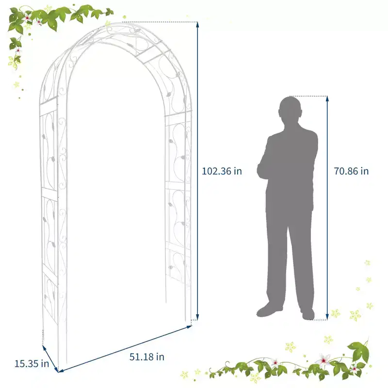 GustoWave Iron Arbor Arch Garden Arch Trellis Black Metal Arbor for Climbing Plants, White