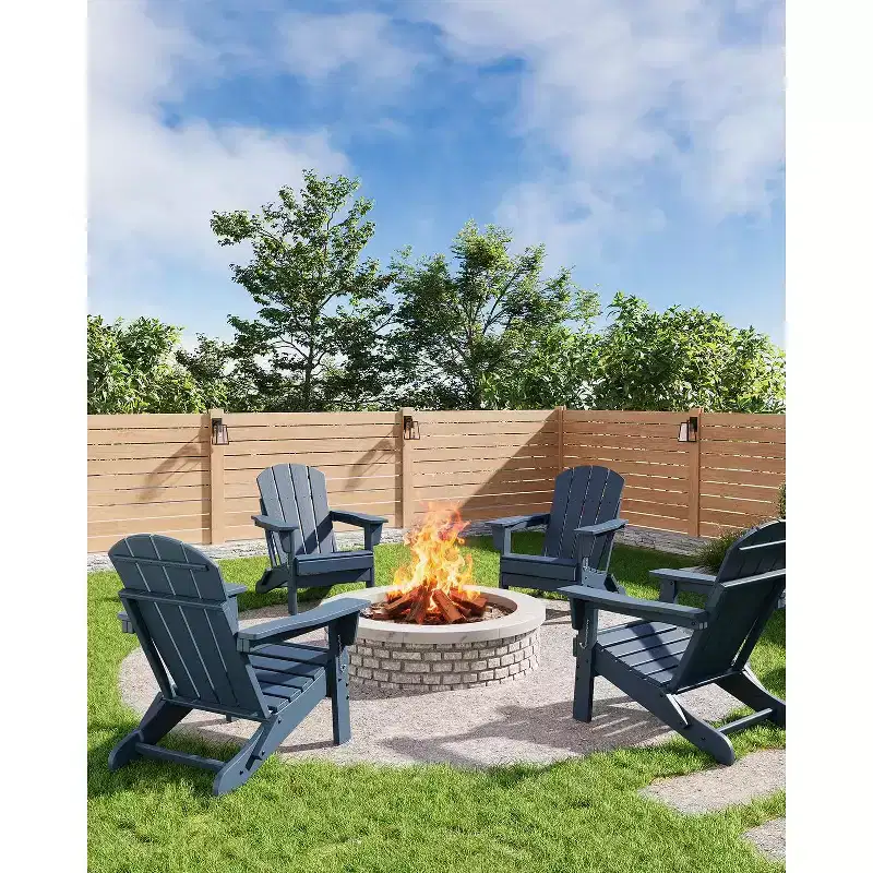 1/2pc Folding Adirondack Chairs, HDPE Plastic Outdoor Chairs with Wood Texture, Deck, Patio, Pool, Backyard