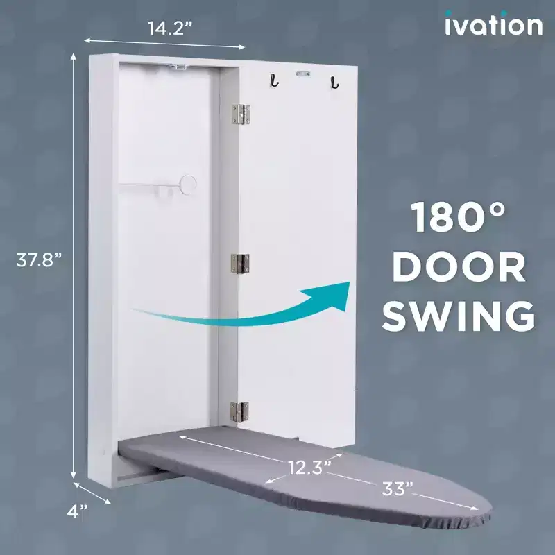 Ivation Ironing Board, Wall Mounted Ironing Board Cabinet W/Farmhouse Door & Release Lever, White
