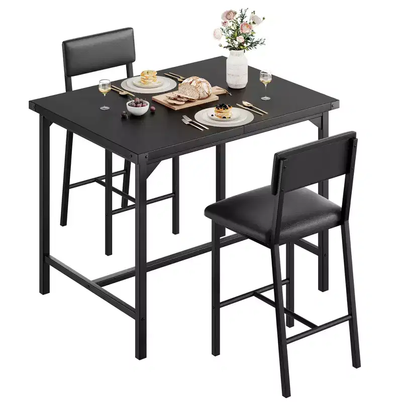 Dining Table Set for 2 w/Counter Height Table & 2 Upholstered Stools,3-Pcs Kitchen Table Set with Corner Protector,for Kitchen Room,Apartment,Pub