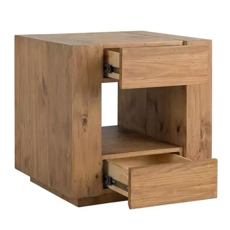 Royal Hampton End Table, 1 Inner Shelf, Drawers, Brown Oak Wood Frame, 24 Inch