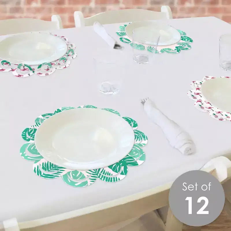 Big Dot of Happiness Pink Flamingo - Tropical Summer Party Round Table Decorations - Paper Chargers - Place Setting For 12