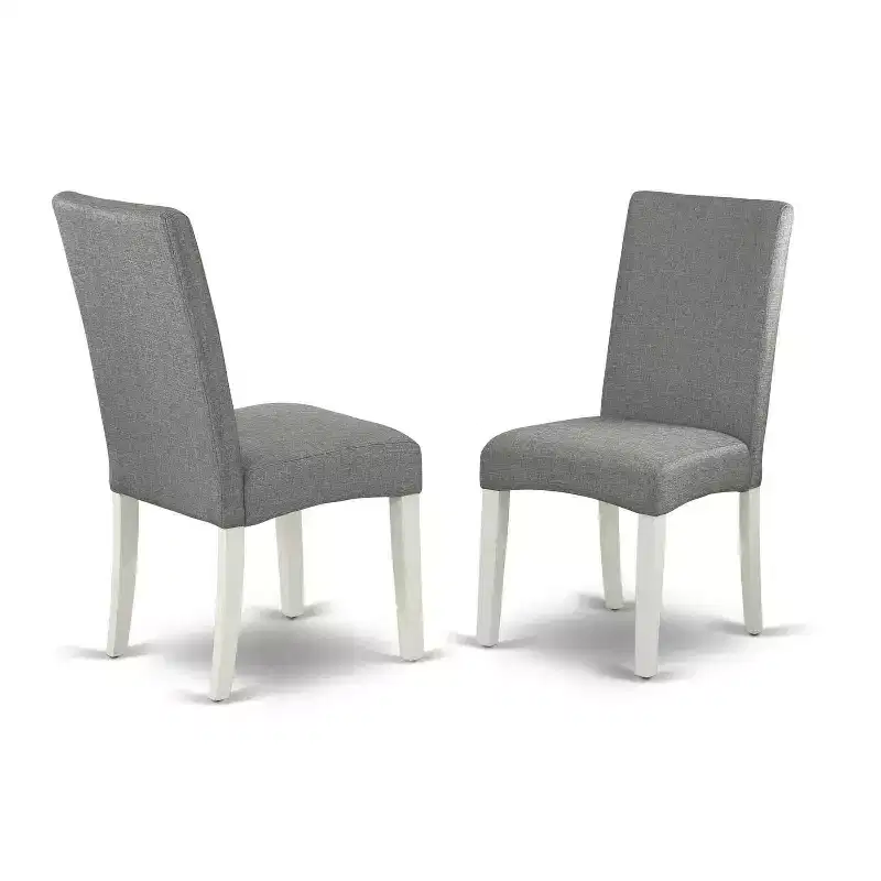 Round Dinette Set 5Pc - 42 Inch Table & 4 Chairs - City Sleek Design - Linen White Legs - Gray Fabric