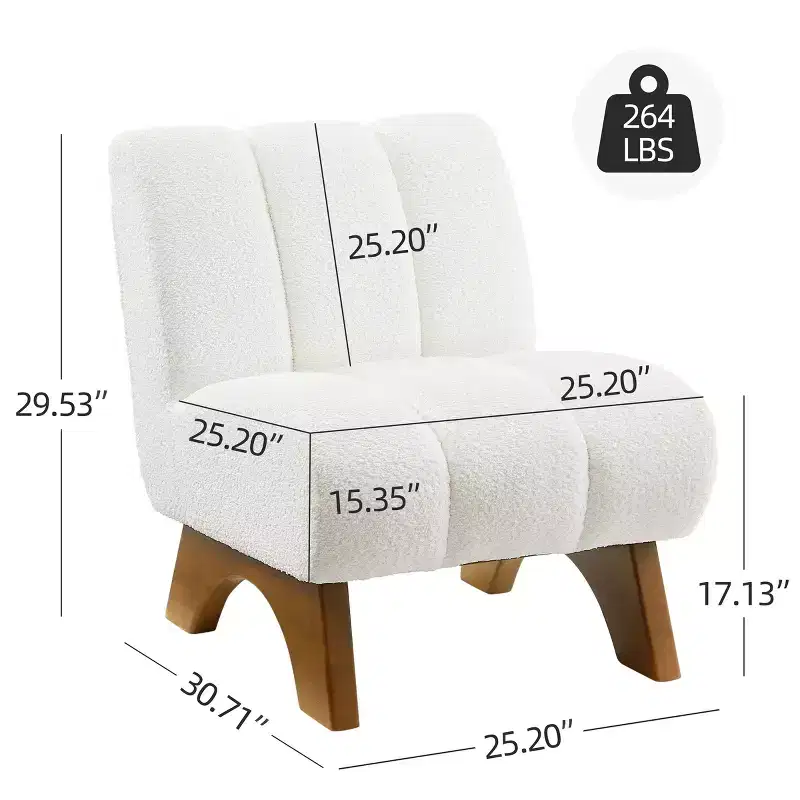 Art Leon Polar Fleece Fabric Upholstered Accent Slipper Chair with Rubber Wood Legs