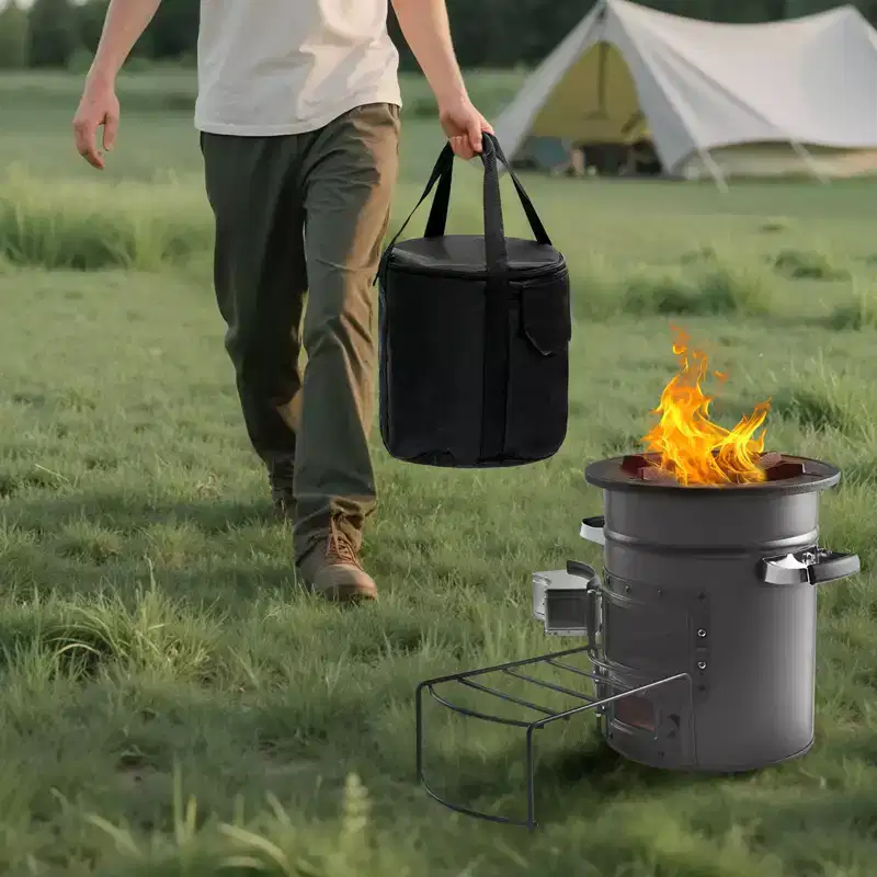VEVOR Camping Rocket Stove, Wood Burning Portable Rocket Stove with Carrying Bag for Backpacking, SPCC Steel, Double Door, Burn Twigs, Gray