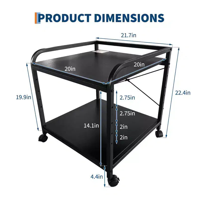 20 Large Printer Stand with Wheels, 2 Tier Under Desk Printer Table with Height Adjustable Shelf, Rolling Printer Cart for Home Office Storage