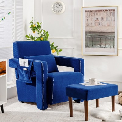 Costway Modern Berber Fleece Single Sofa Chair w/ Ottoman & Waist Pillow Red\Blue\Black\Green\Orange
