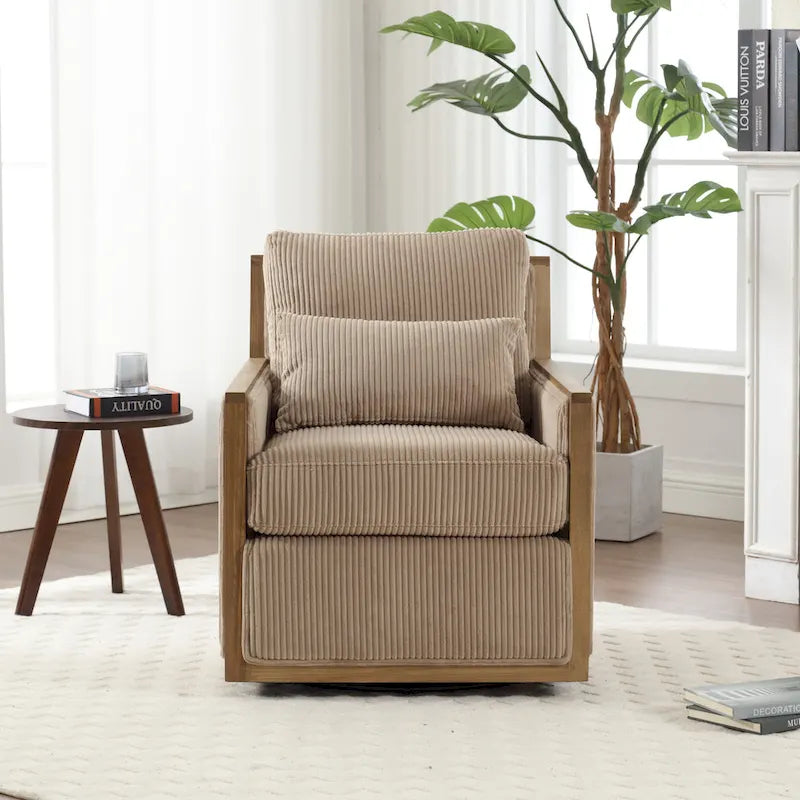 360° Swivel Barrel Accent Chair | Hardwood Frame | Foam Cushion | 300 lb | 26.77H
