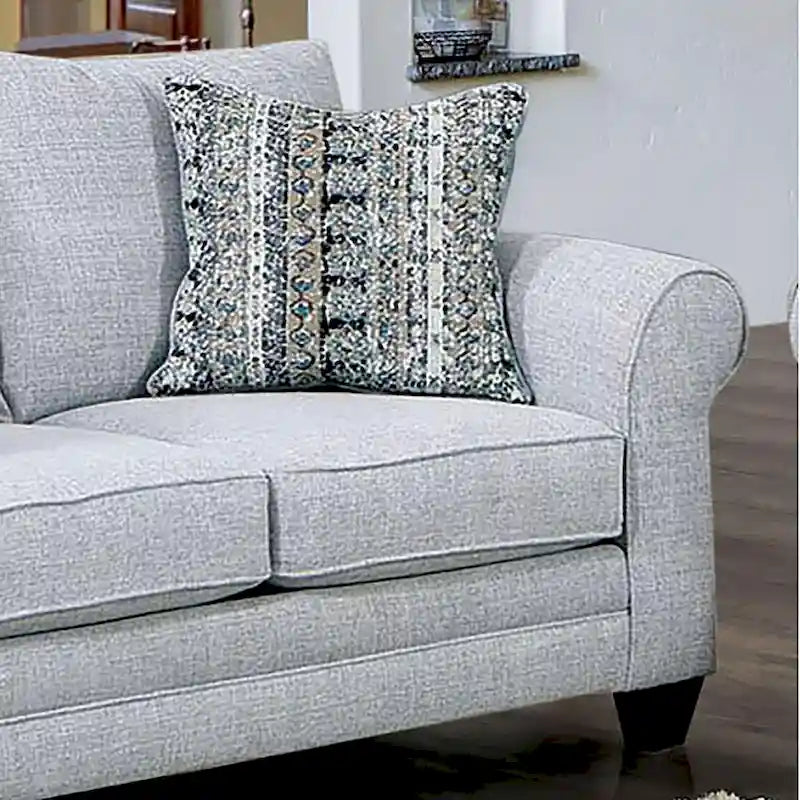 Grey Fabric Loveseat with Accent Pillows