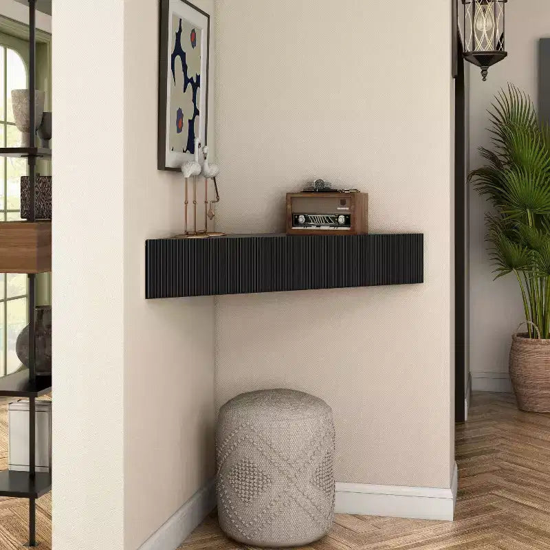 HOMES: Inside + Out Vondal Mid-Century Modern 3 Shelf Corner Floating Console TV Stand for TVs up to 50
