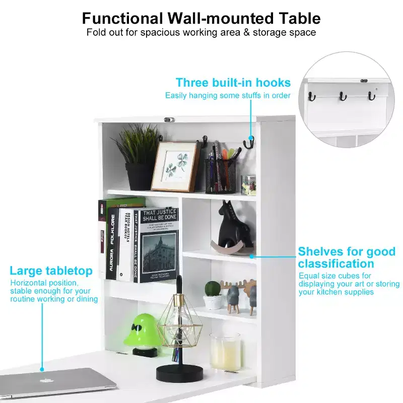 Costway Wall Mounted Table Fold Out Convertible Desk with A Blackboard/Chalkboard Black\Brown\White\Grey