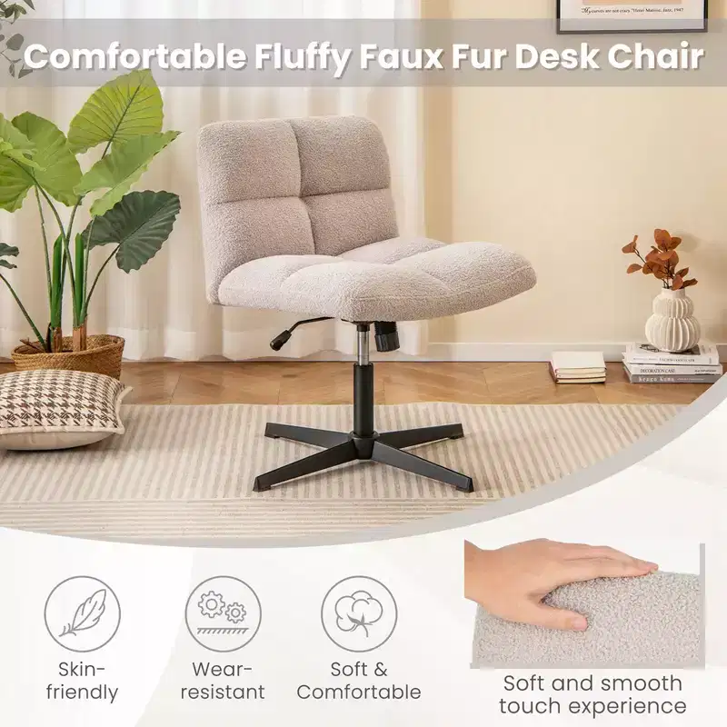 Costway Armless Office Desk Chair Modern Swivel Vanity Chair with Adjustable Height Grey/Brown/Beige
