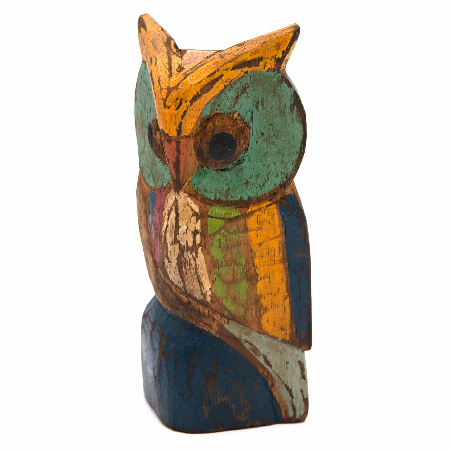 Rustic Painted Owl Carving