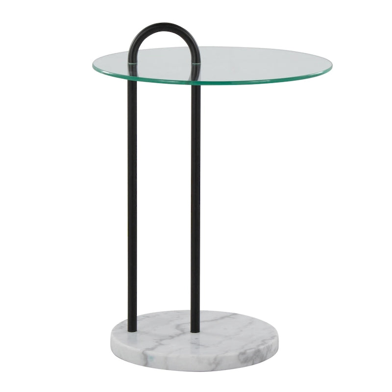 Contemporary Glass & Marble Side Table with Black Metal Frame