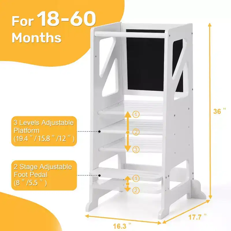 Wooden Toddler Step Stool,White Toddler Tower with Chalkboard & Whiteboard
