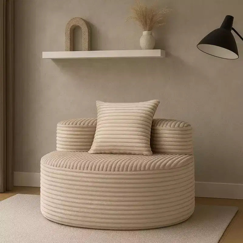 Modern Upholstered Accent Chair with Throw Pillow, Round Corduroy Lounge Sofa - ModernLuxe