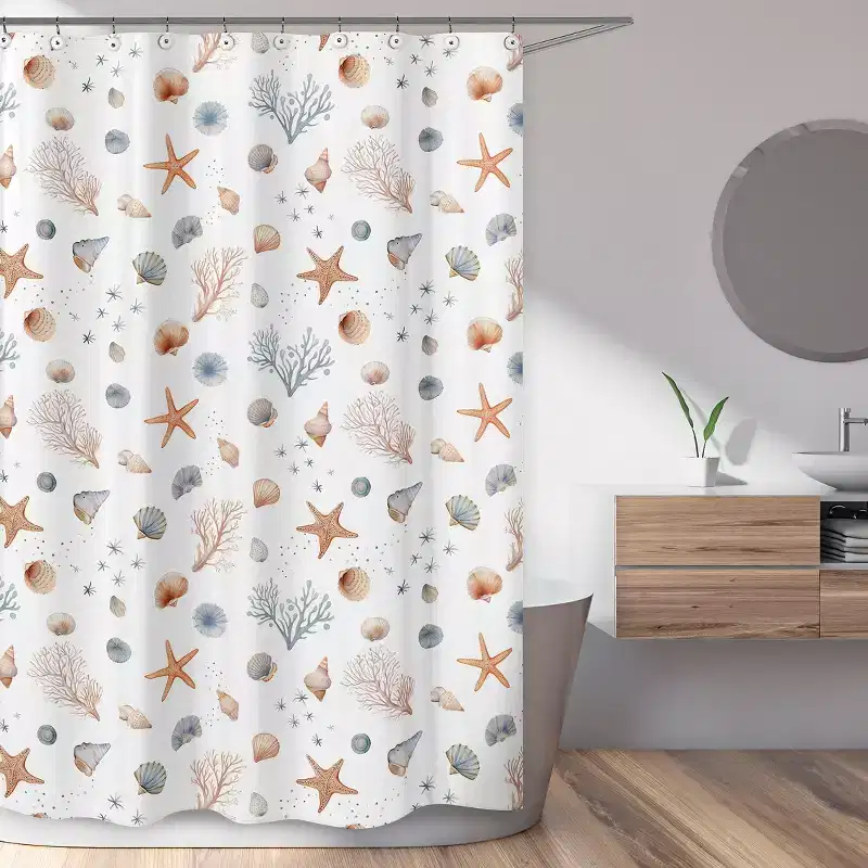 Sweet Jojo Designs Boy, Girl, Unisex/Gender Neutral Shower Curtain 72in.x72in. Seashells Multicolor