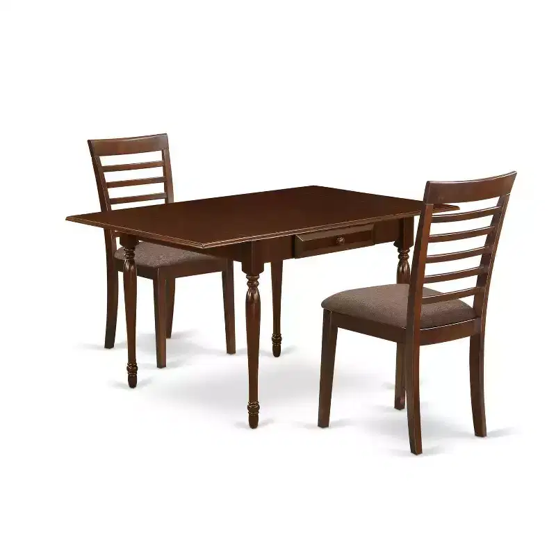 HomeStock 3-Pc Mahogany Finish Solid Wood Top With Dropleaf Dining Table Set