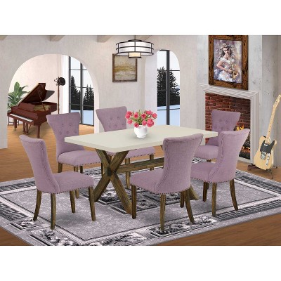 HomeStock 7-Piece Rectangle Distressed Jacobean Finish Solid Wood Top Dining Table with 6-Chairs