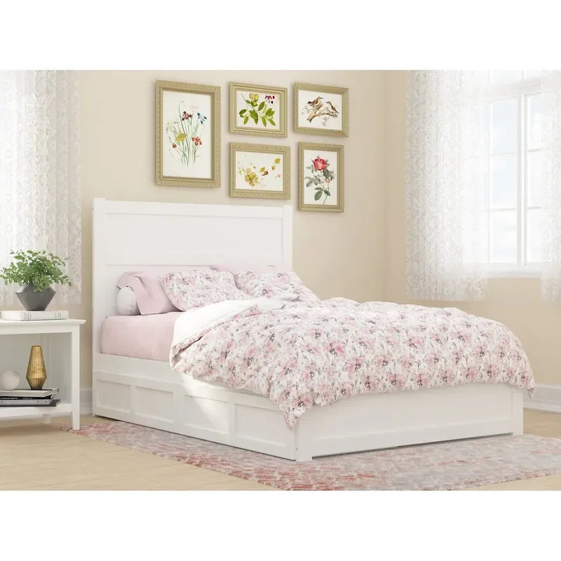 Full Platform Bed with Footboard, 2 Storage Drawers & Charging Station