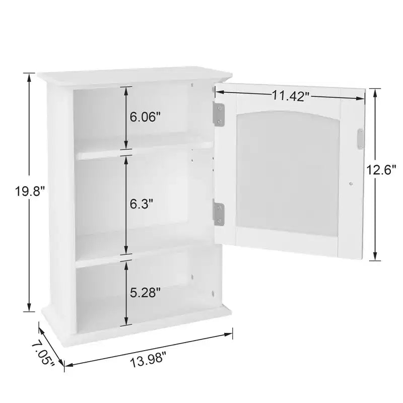 VECELO Bathroom Mirrored Cabinet Wall Mounted Storage Cabinet with Open Shelf and Door, White