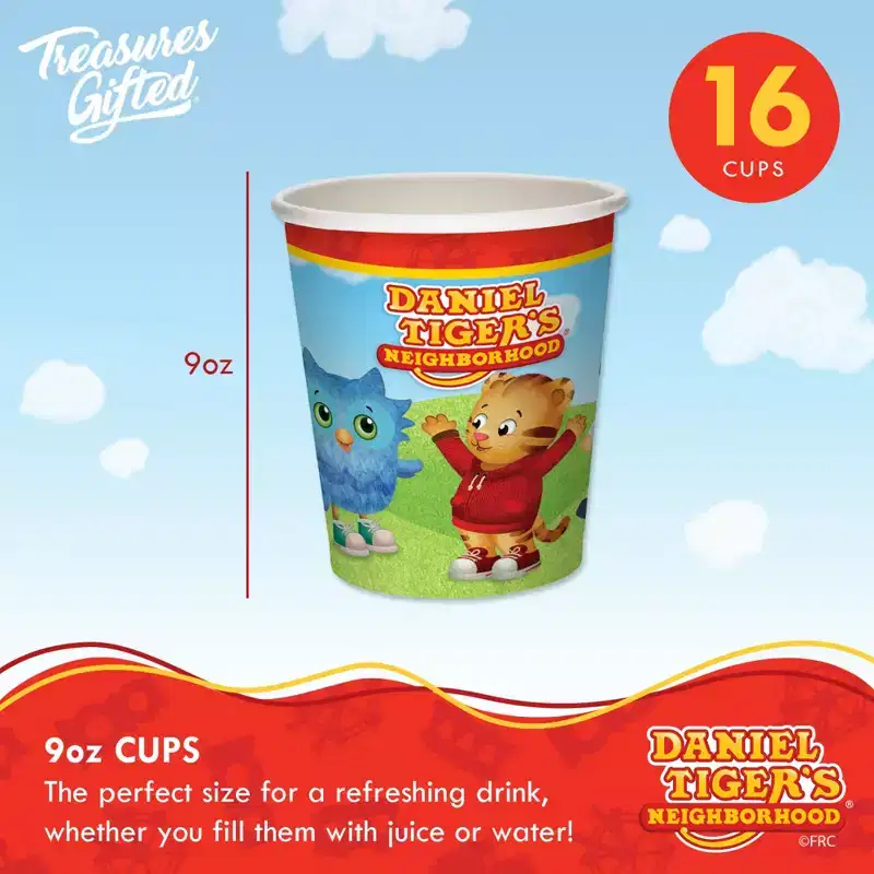 Treasures Gifted Daniel Tiger Cups - 9oz Party Cups - Daniel Tiger Birthday Decorations - Disposable Paper Cups